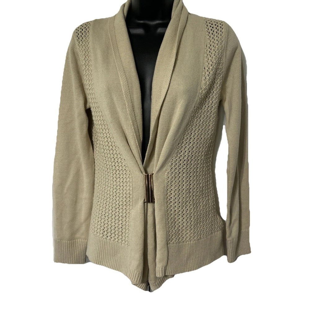 Venus Women's Cream Tan Cardigan Sweater‎ with Gold Clasp Small